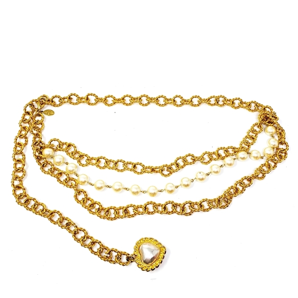 Carolee Accessories - Carolee Vintage Brushed Gold Chain & Pearl Belt